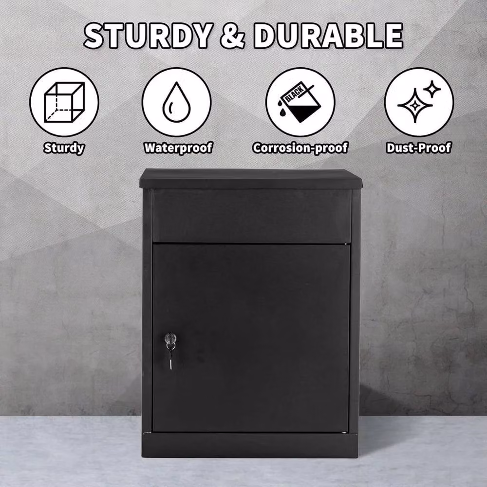 FLAVORA Black Galvanised Steel Wall Mounted Parcel Delivery Drop Box W/D/H: 50 x 50 x 50 cm – 3