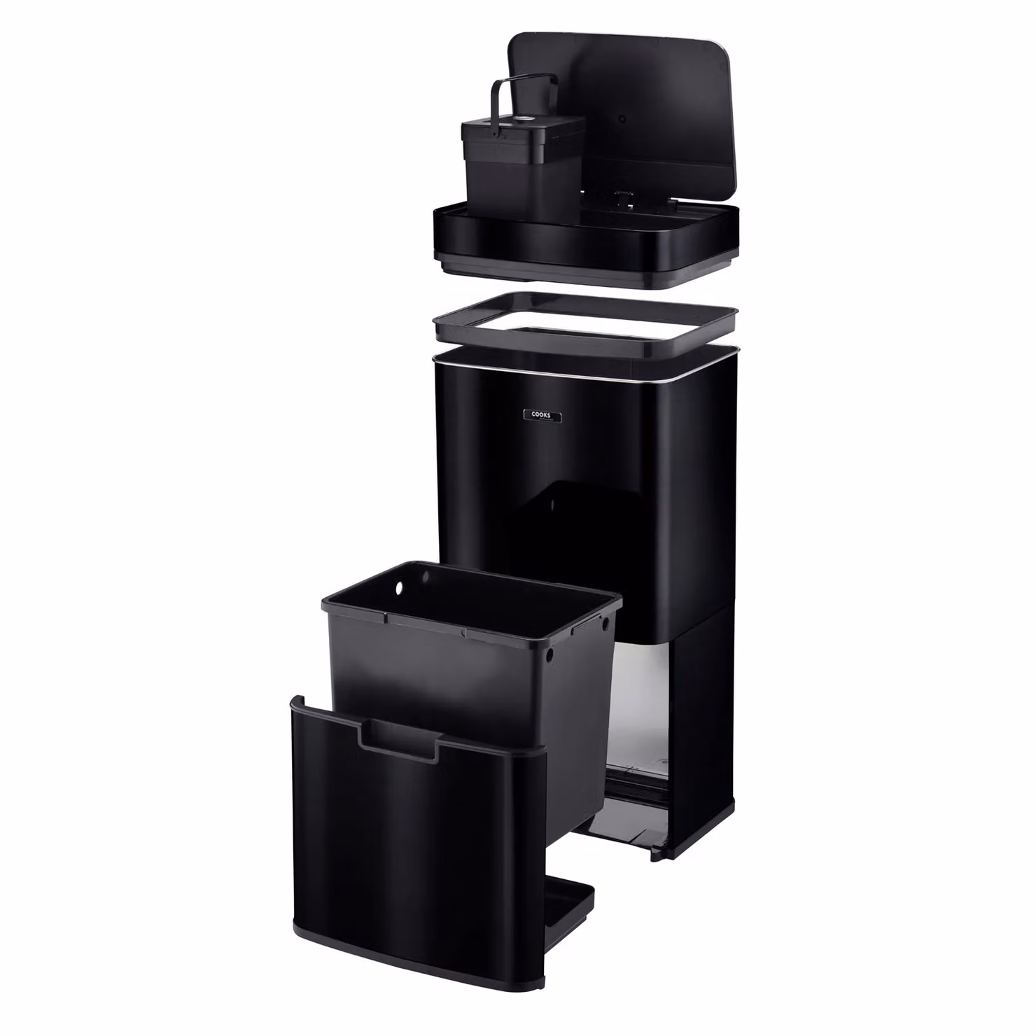 Cooks Professional 75L Recycling Sensor Bin with Dual Compartments and Food Caddy in Black – 8