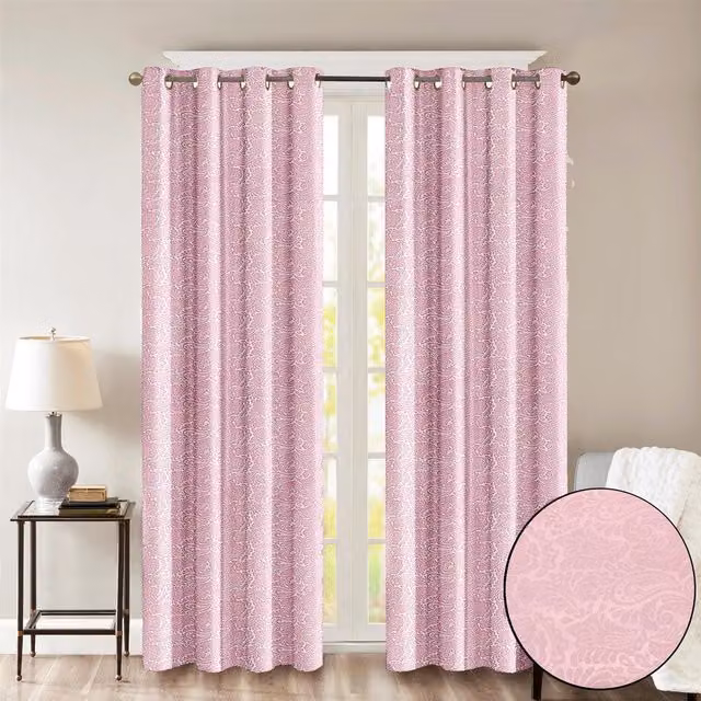 Roseley Pink Floral Opaque Eyelet Fabric Curtains