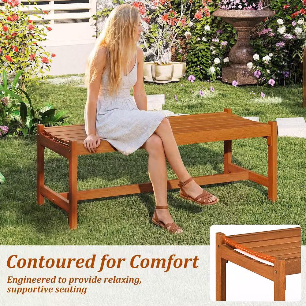 Costway Natural Wooden Slat Patio Bench for 2 People, Width: 112 cm – 3