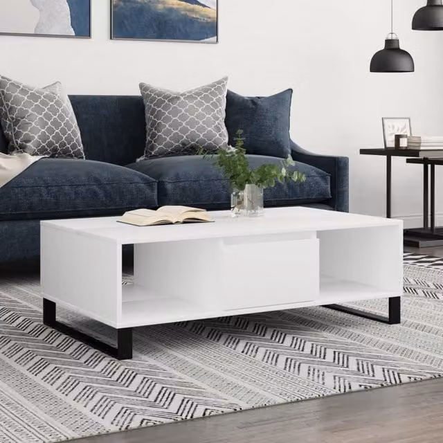 Berkfield Home White Modern Rectangular Coffee Table W/D/H: 104 x 60 x 35 cm