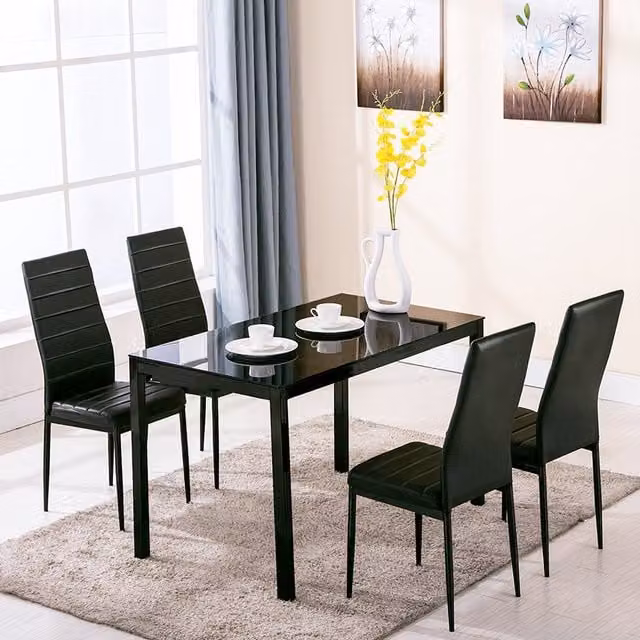Livingandhome Modern Rectangular Glass Dining Table and 5 Chairs Set in Black