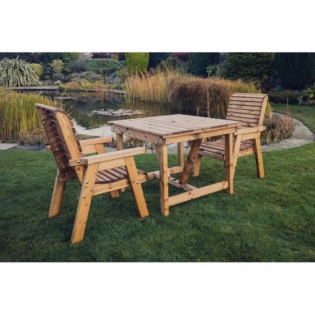 Churnet Valley Garden Furniture Ltd Valley 2 Seat Bistro Set with 2XC Table in Brown Oiled Pine Wood – 2