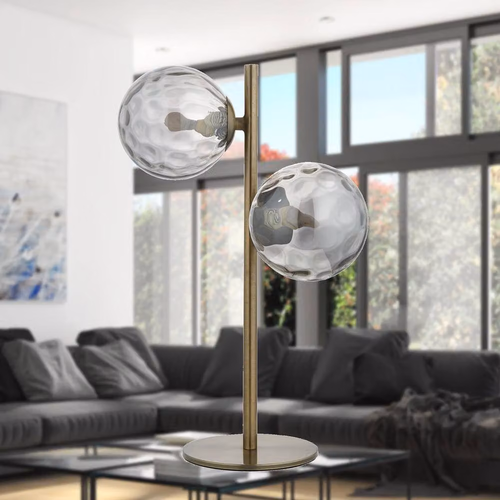 First Choice Lighting Becksley Set of 2 Table Lamps with Bronze Glass Globe Shades in Antique Brass – 3