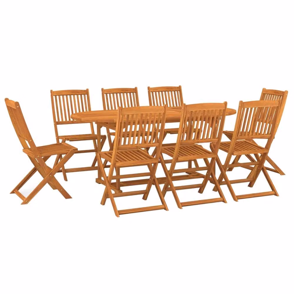 Berkfield Home 9 Piece Oval Garden Dining Set in Brown Rustic Oiled Acacia Wood – 2