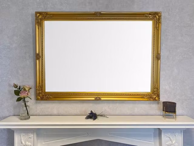 Downton Interiors Antique Gold Rectangular Wood Frame Wall Mirror W: 106 cm, H: 75 cm