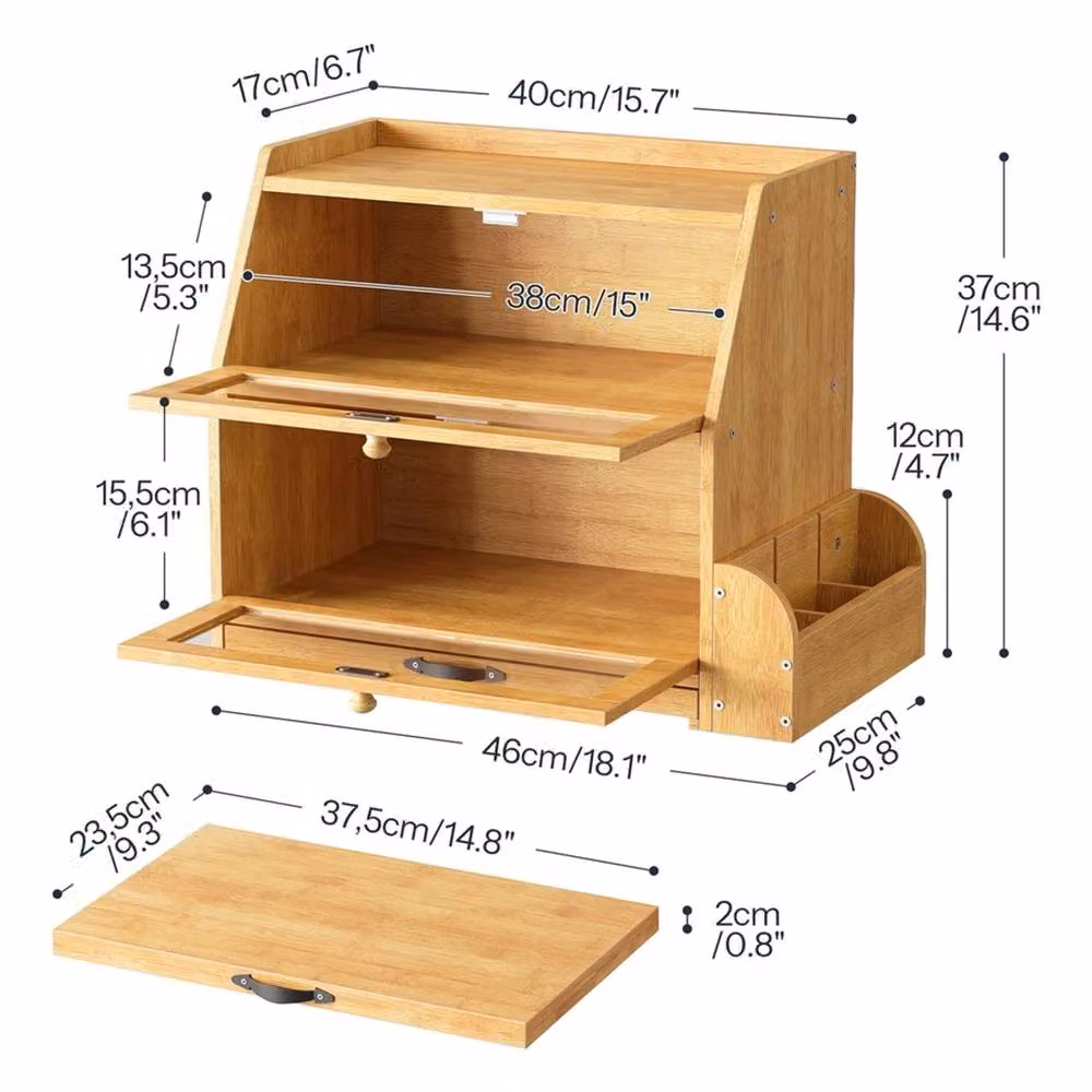 NESTLUNE Bamboo Bread Box for Kitchen Countertop Food Storage in Natural Brown, W/D/H: 100 x 15 x 15 cm – 2