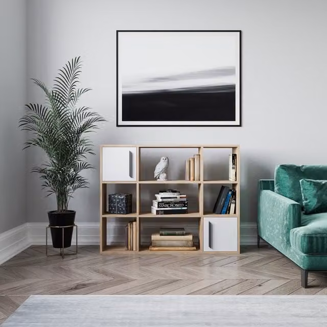 Decorotika Randall Modern Bookcase with Cabinets in White and Brown