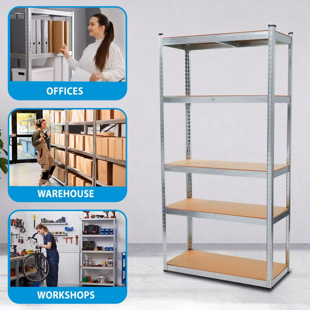Crystals 2 Pack Heavy Duty 5 Tier Garage Shelving Units in Silver, W/D/H: 150 x 70 x 30 cm – 7