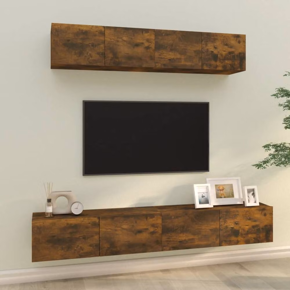 Berkfield Home 4 Piece Classic TV Cabinet Set in Smoked Oak Brown Engineered Wood – 2