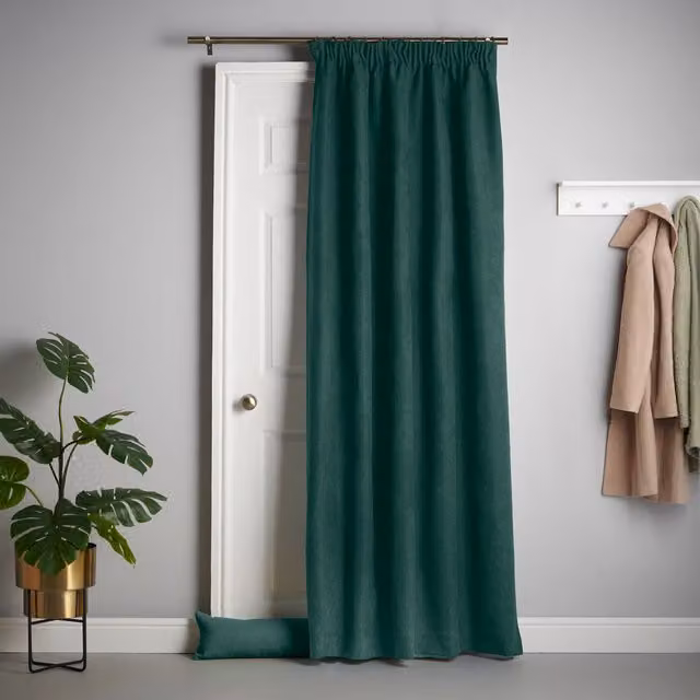 Terrys Green Chenille Interlined Pencil Pleat Door Curtain, W: 56 cm, H: 84 cm