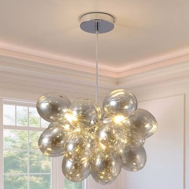 NIVOR 3-Light Modern Sputnik Chandelier with Gold and Brown Glass Globe Pendant Light