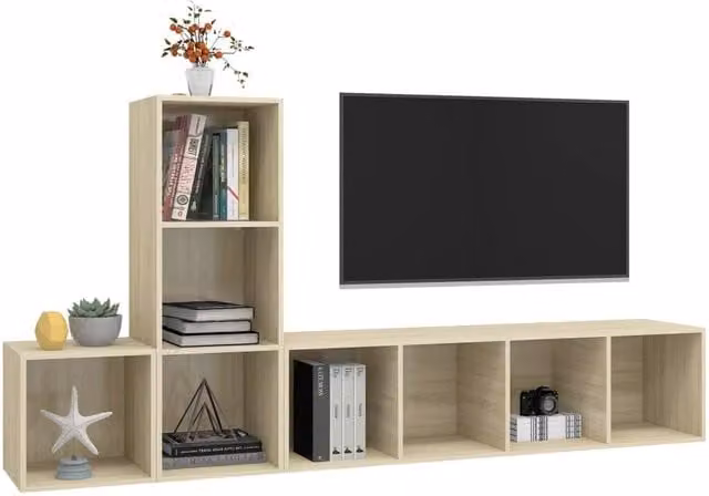 Berkfield Home Practical 3 Piece TV Cabinet Set in Sonoma Oak, Light Brown – 1