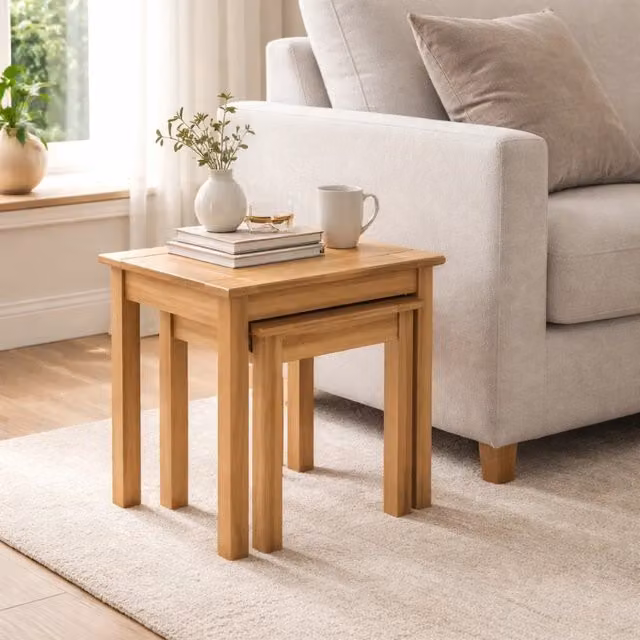Mews Panama Country House Nest of Tables in Tequila Brown Solid Pine Wood with Light Fiesta Wax