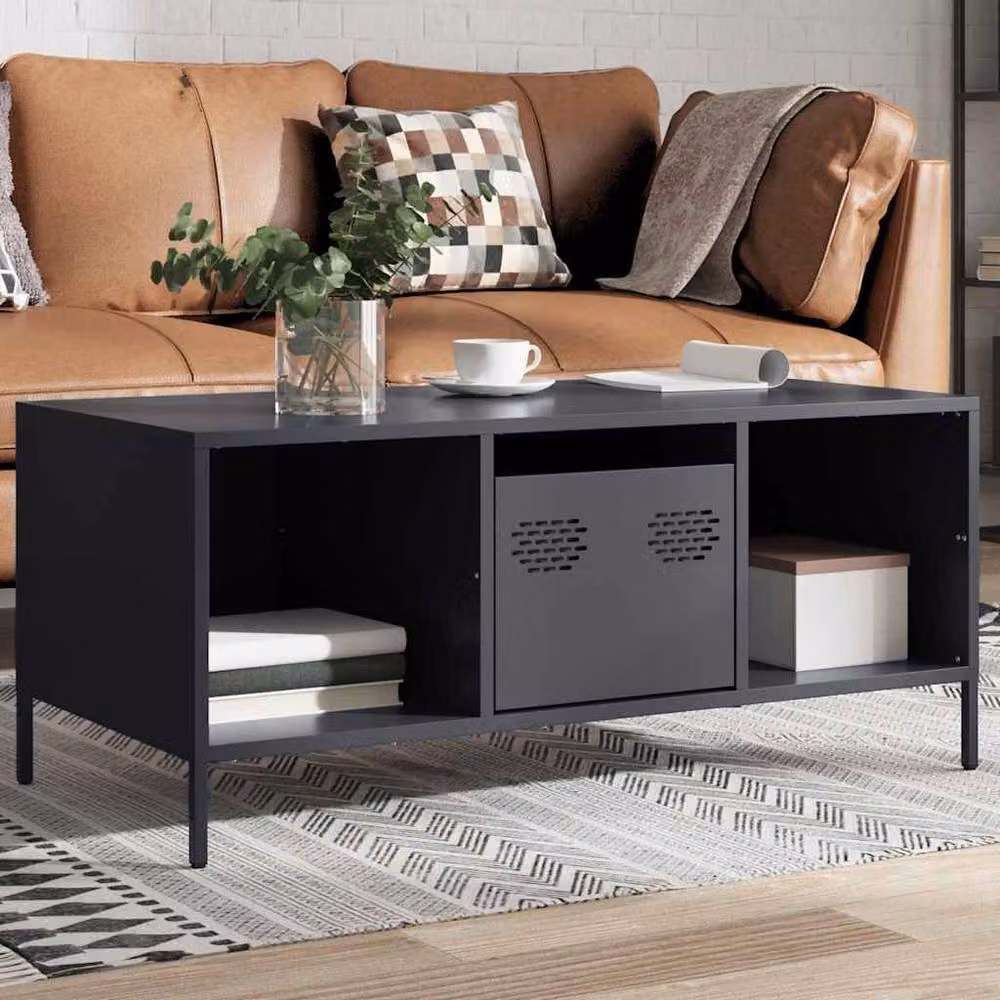 Berkfield Home Anthracite Coffee Table in Dark Grey Metal, W: 101.5 cm, D: 50 cm, H: 43.5 cm – 2