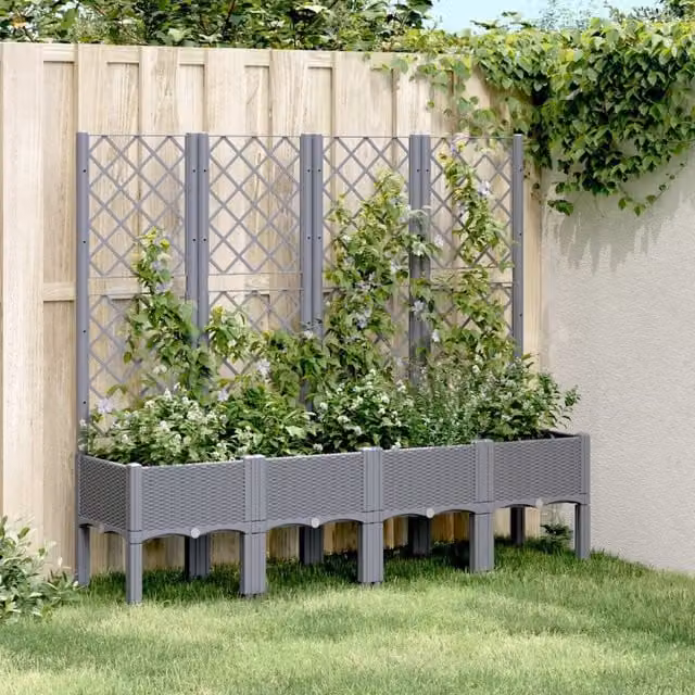Berkfield Home Garden Planter with Trellis in Blue Grey, W/D/H: 160 x 40 x 142 cm – 1