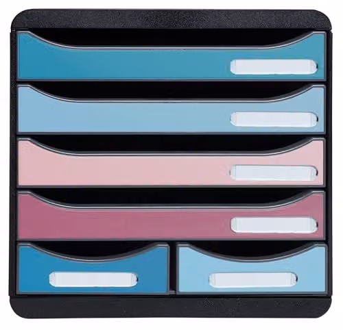 Exacompta BIG-BOX maxi Skandi Document Storage Box with 4 A4+ Drawers and 2 Small Utensil Drawers, Multicolour, W: 27.8 cm, D: 34.7 cm, H: 27.1 cm