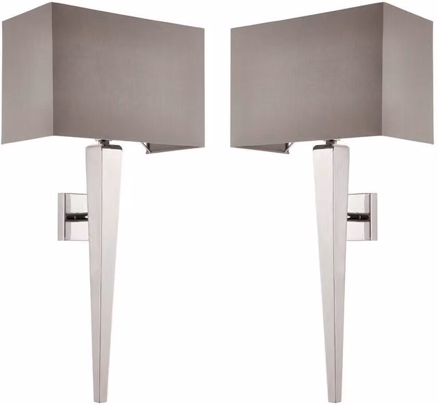 Loops Pack of 2 Dimmable Rectangular LED Wall Lights with Chrome and Grey Fabric Shades