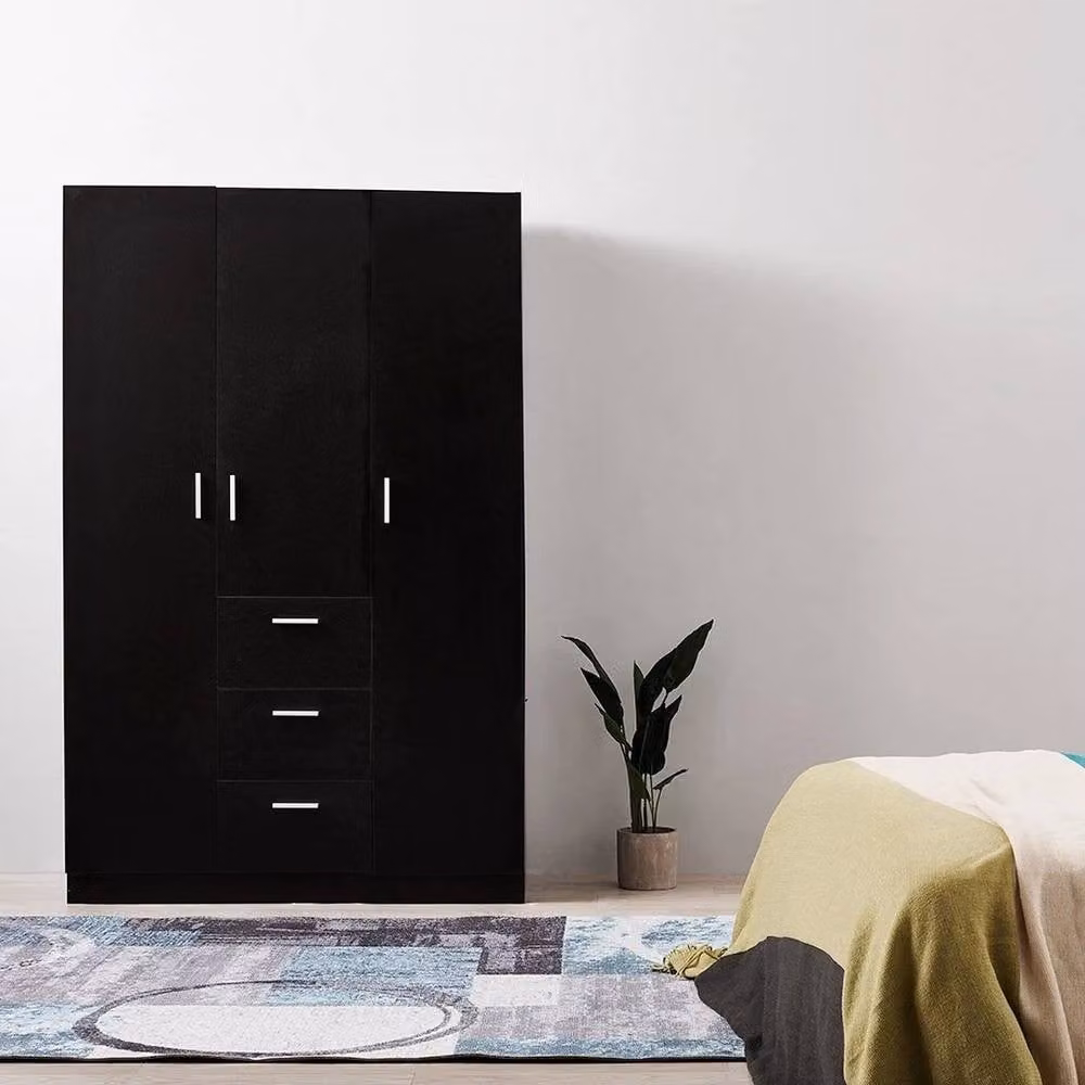KORVIXA Black Modern 3 Door 3 Drawer Wardrobe with Storage Shelf, W/D/H: 100 x 100 x 100 cm – 5