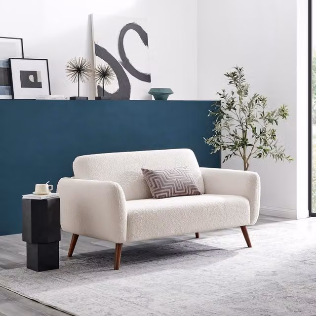 FurnitureboxUK Teddy Retro 2 Seater Sofa in White Bouclé Fabric – 1