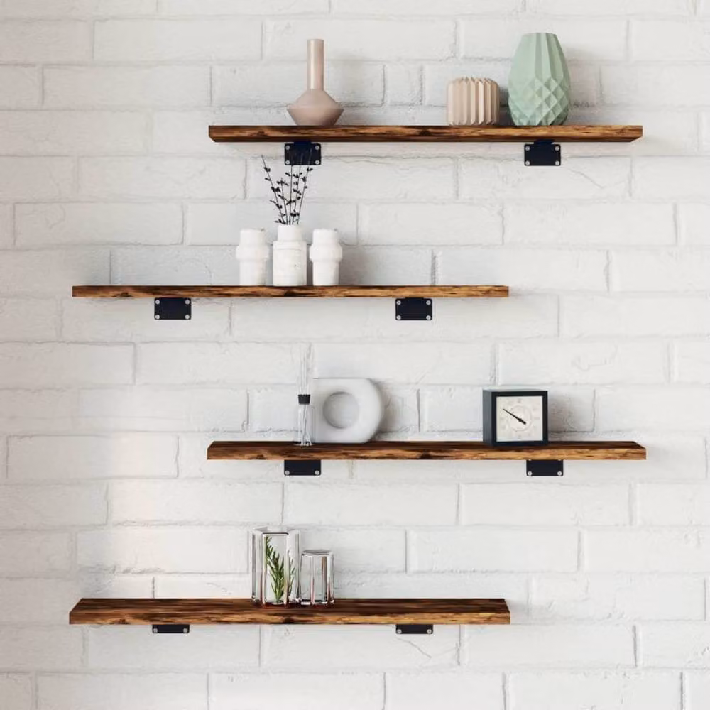 Berkfield Home Wall Shelves, 4 Piece Set in Smoked Oak Brown, W: 60 cm, D: 10 cm, H: 1.5 cm – 2