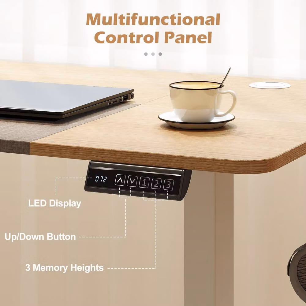 Gymax Height Adjustable Electric Standing Desk in White and Beige, W/D/H: 140 x 60 x 60 cm – 6