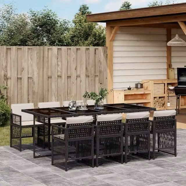 Berkfield Home Modern Polyrattan Garden Dining Set with Glass Table in Black and White – 1