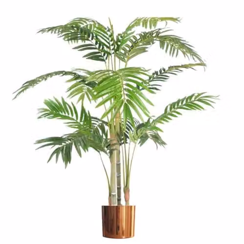 Leaf Design UK Realistic Artificial Areca Palm in a Copper Metal Planter, Green, Height: 120 cm