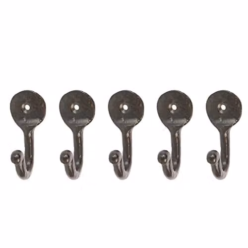 Hammer and Tongs Hammered Round Plate Single Hook in Matt Black Iron, Pack of 5, W30mm x H65mm – 2