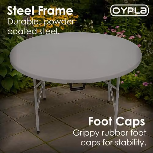 Oypla 4ft Round Folding Heavy Duty Outdoor Trestle Party Garden Table in White – 3
