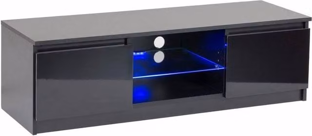 FLAVORA Modern Glossy Black TV Stand Cabinet with Lights – 1