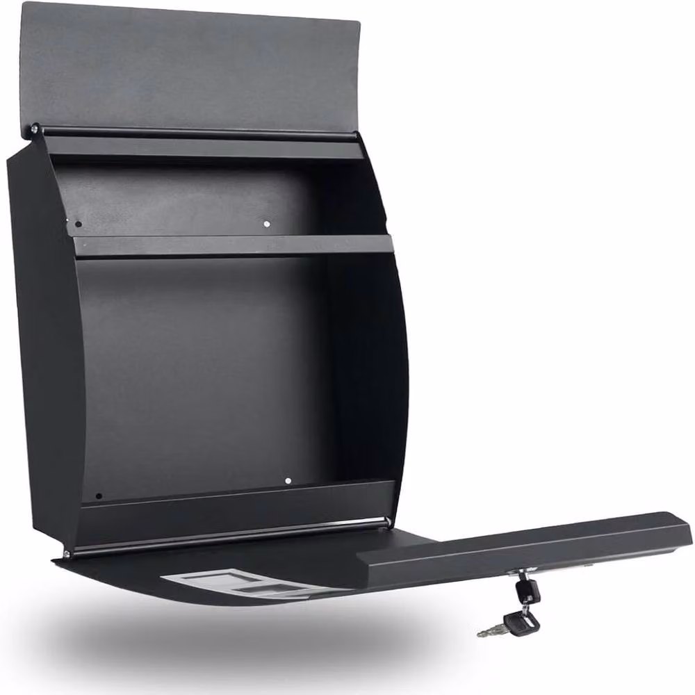 ATEK Waterproof Wall Mounted Mailbox with Viewing Window and Nameplate, Black, H 45 cm x W 32 cm x D 10 cm – 12