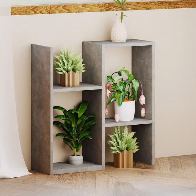 Levede Modern Slim Side Table Storage Shelf in Grey and White Composite Wood