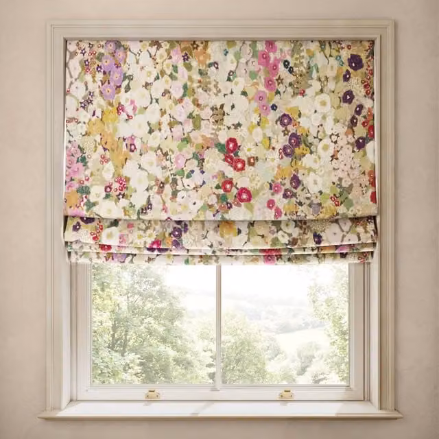 House of Hackney Hollyhocks Velvet Blind in Spring Multicolour Floral Design