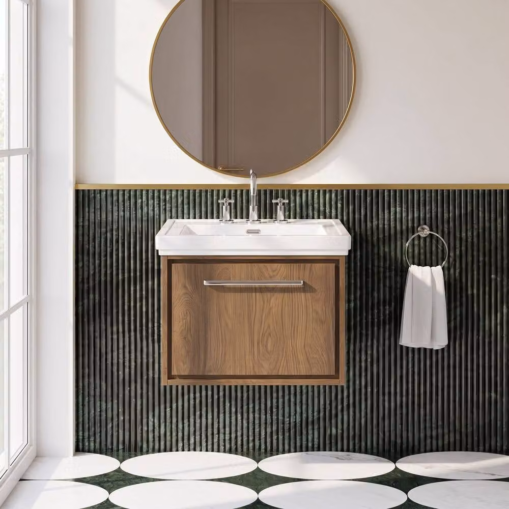 Balterley Longnor 1 Drawer Wall Hung Vanity Basin Unit, Antique Oak, Brown, Width: 60 cm – 3