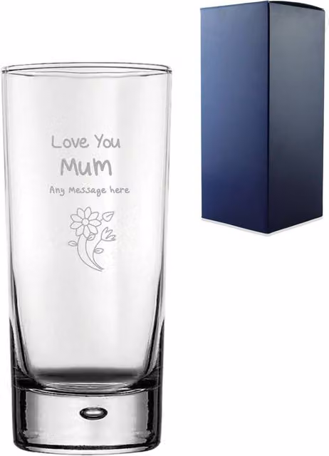Uniqueful Personalised Love You Mum Floral Engraved Hiball Glass, Clear, 1000 ml