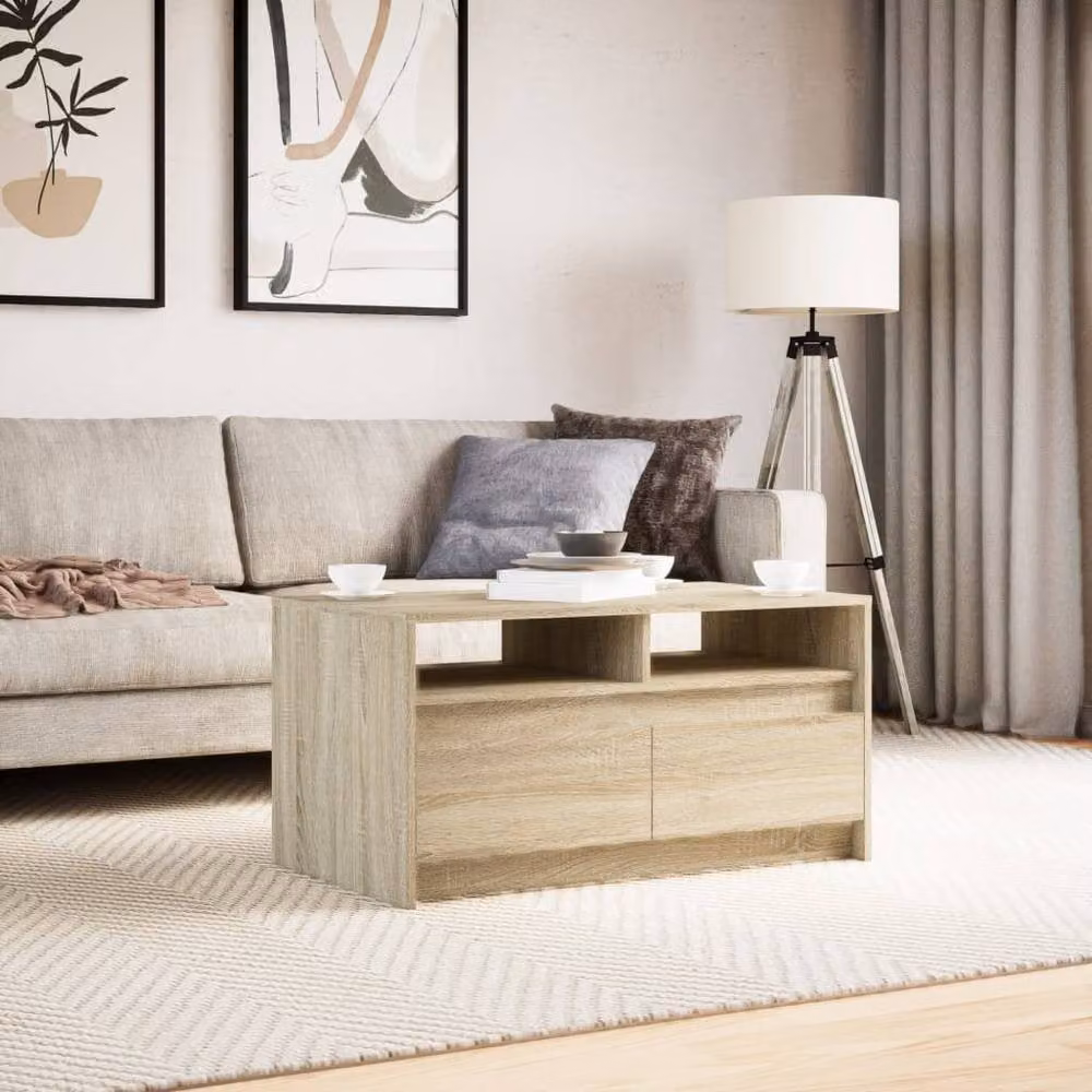 Berkfield Home Modern Rectangular Coffee Table with LED Lights in Sonoma Oak Brown – 2