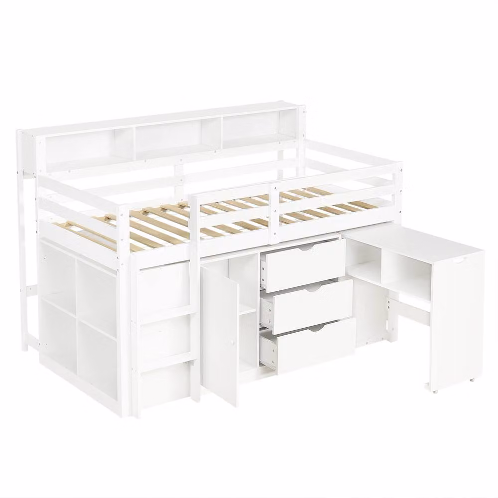 STILVORA White Wooden Single Bed Frame with Storage Drawers and Bedside Shelf, W/D/H: 90 x 190 x 91.44 cm – 2
