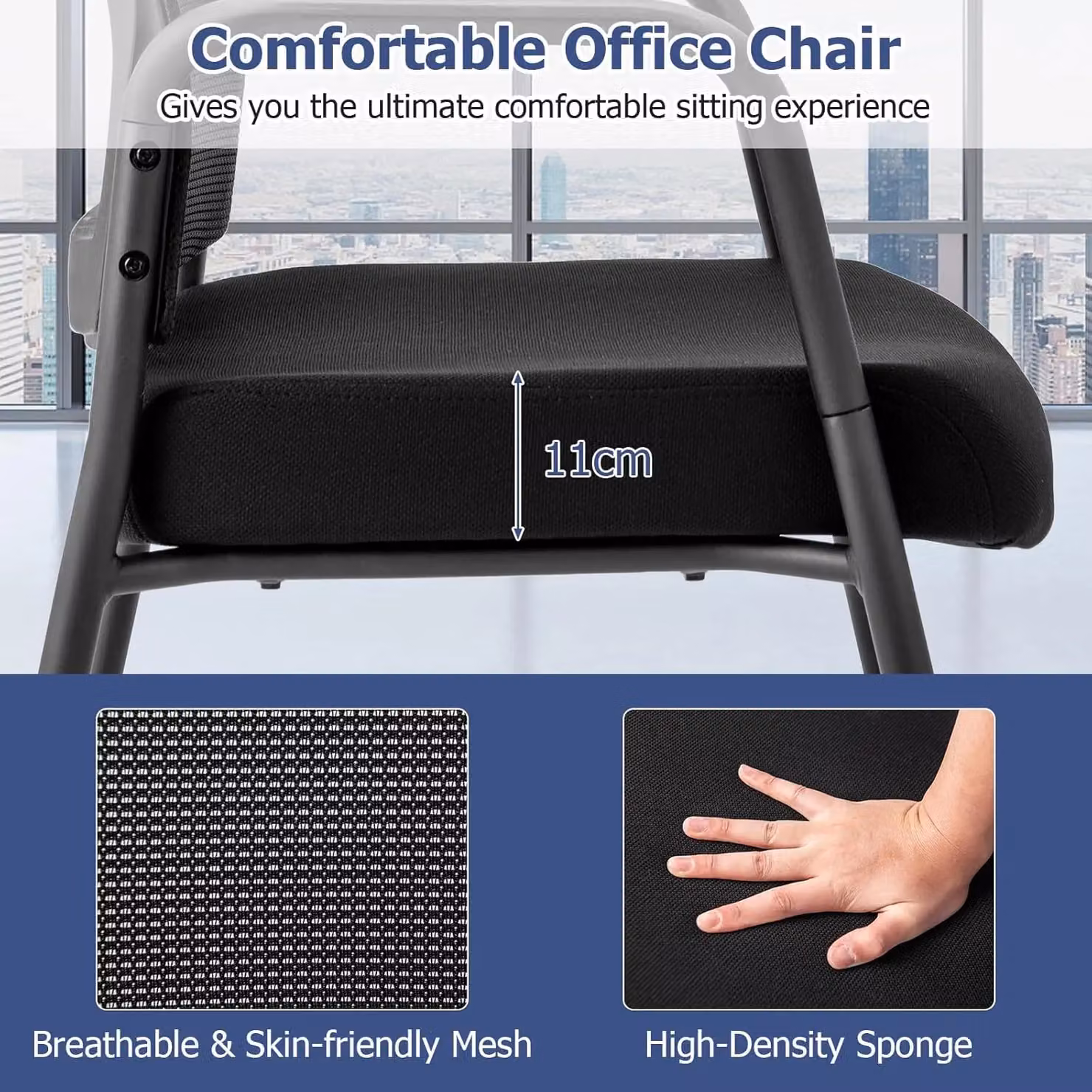 Gymax Set of 2 Black Mesh Office Guest Chairs with Metal Frame, Armrests and Swivel Castors – 5