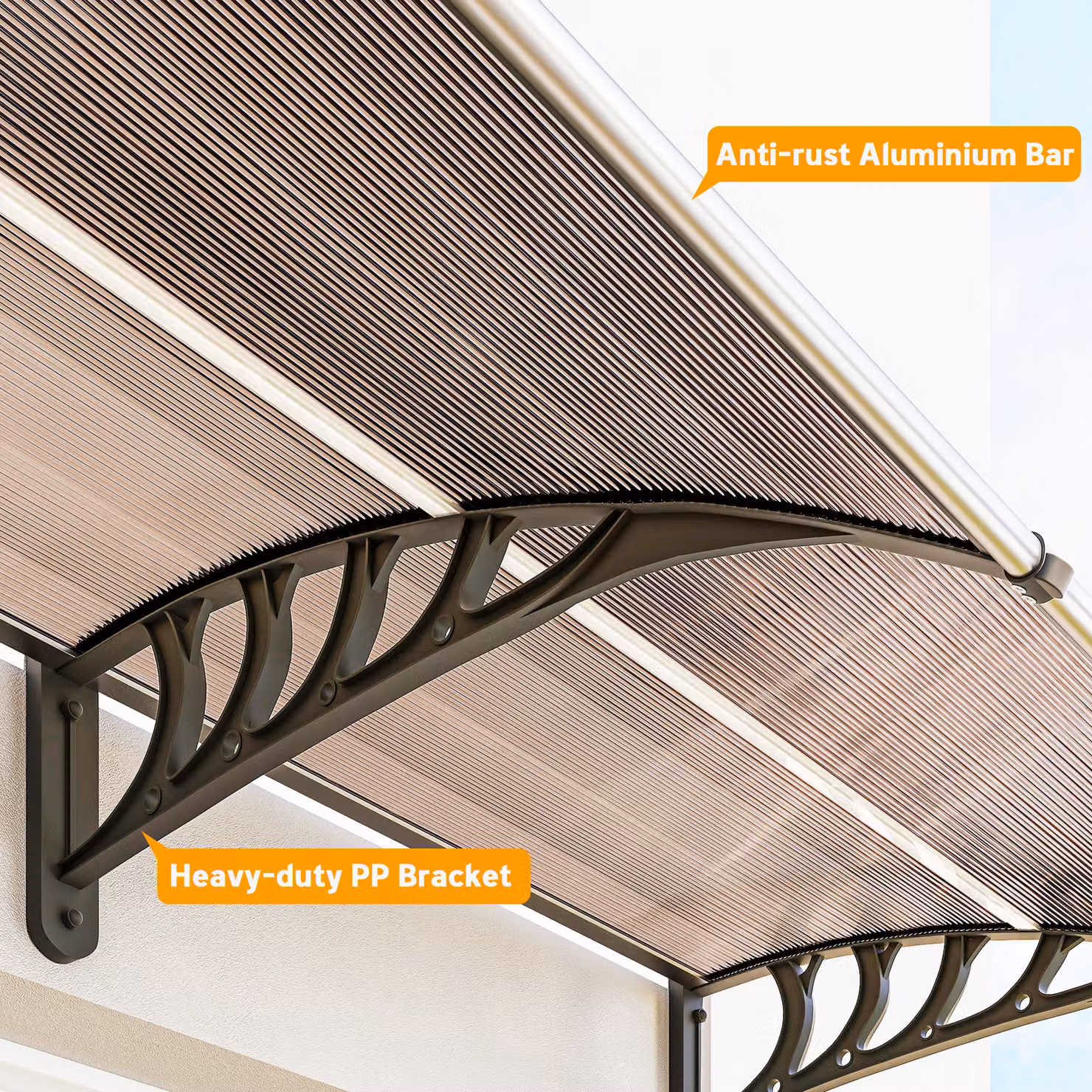 Outsunny Brown Front Door Canopy and Outdoor Awning Rain Shelter W: 303 cm, D: 96 cm – 6