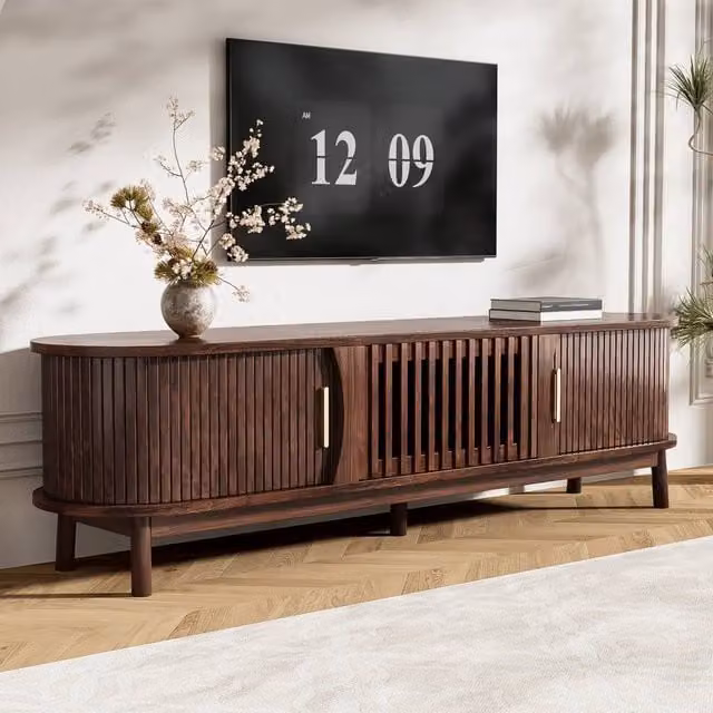 Merax Retro Brown Oval TV Stand for TVs up to 65 Inch, W/D/H: 160 x 39.5 x 39.5 cm