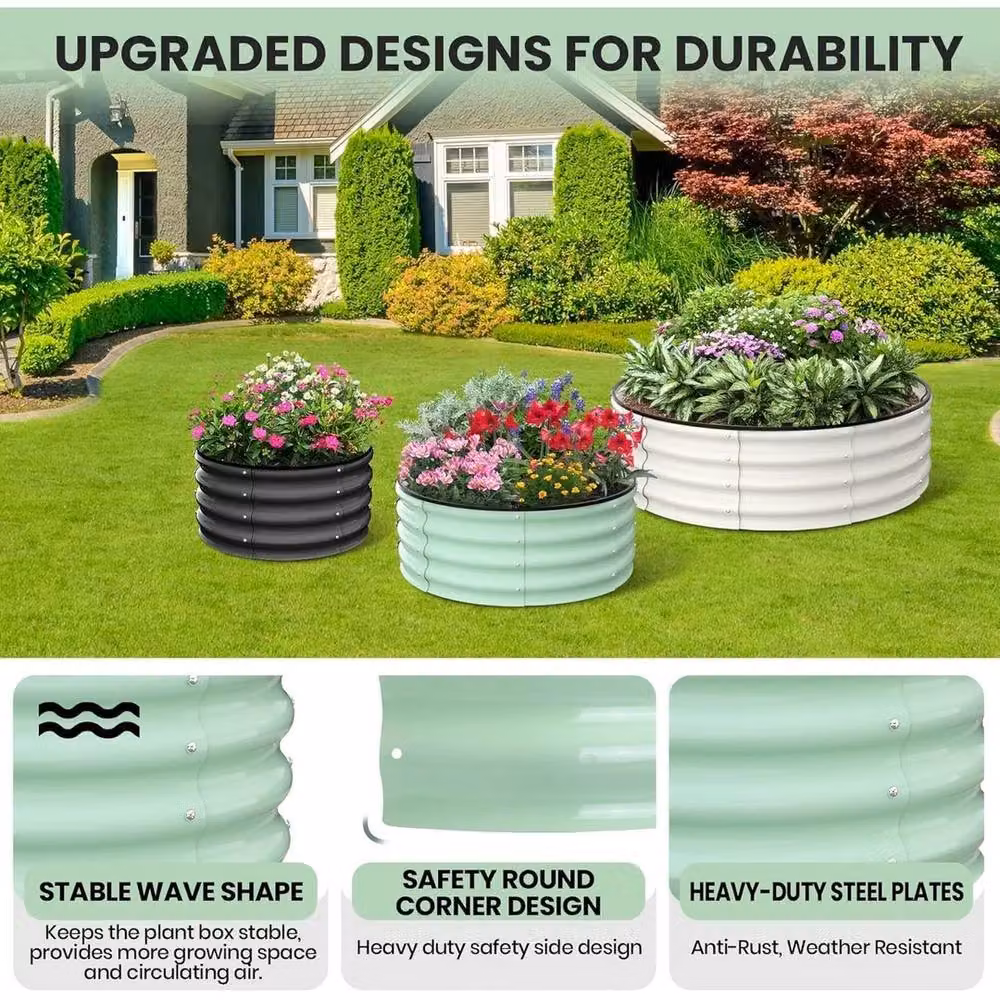 VOGREX 2 Piece Round Raised Garden Bed Kit in Green for Vegetable, Herb and Ornamental Gardens – 3