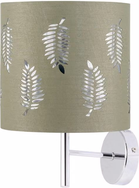 First Choice Lighting Brea Chrome Wall Light with Green Fabric Shade