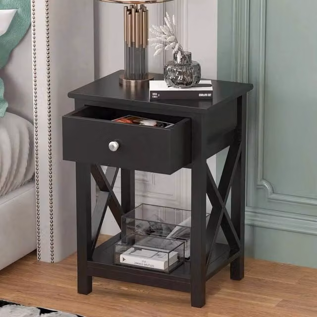 KORVIXA Black Modern Bedside Table Cabinet Nightstand with Lock, Height: 100 cm
