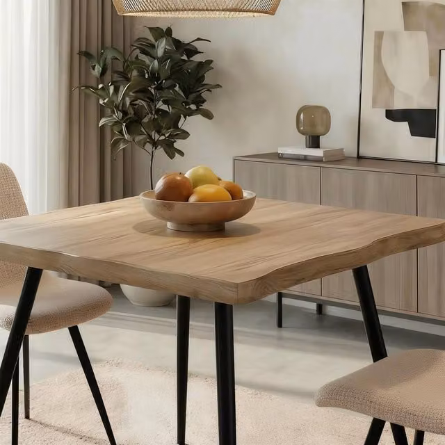 Home Source Avara Contemporary Dining Set with Square Table and Pair of Upholstered Chairs in Beige and Black, W/D/H: 80 x 80 x 75 cm