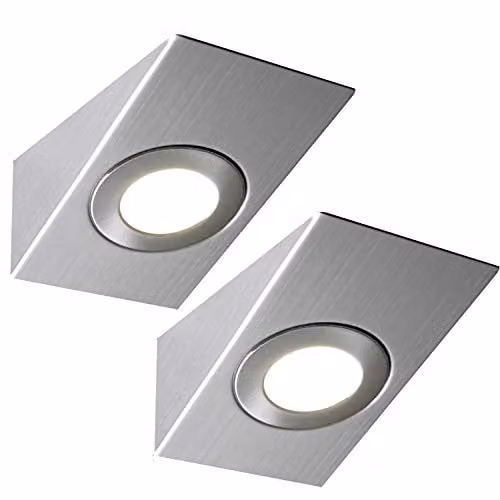 Loops 2 Pack Brushed Nickel Stainless Steel LED Under Cabinet Wedge Surface Kitchen Lights with Driver Kit in White – 1