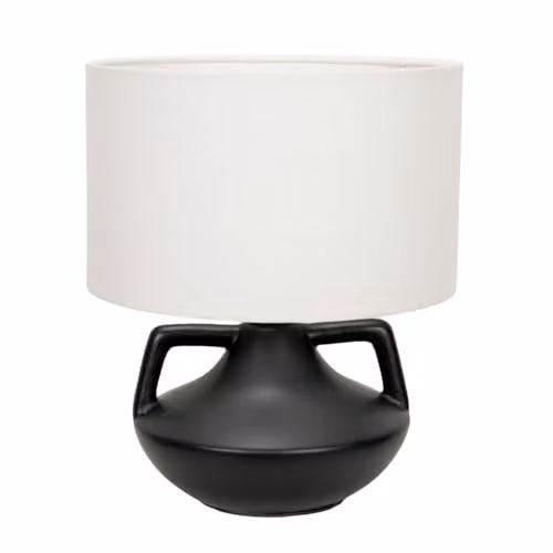 ValueLights Zoe Table Lamp with Linen Drum Shade and LED Bulb, Black Ceramic Vase Design – 1