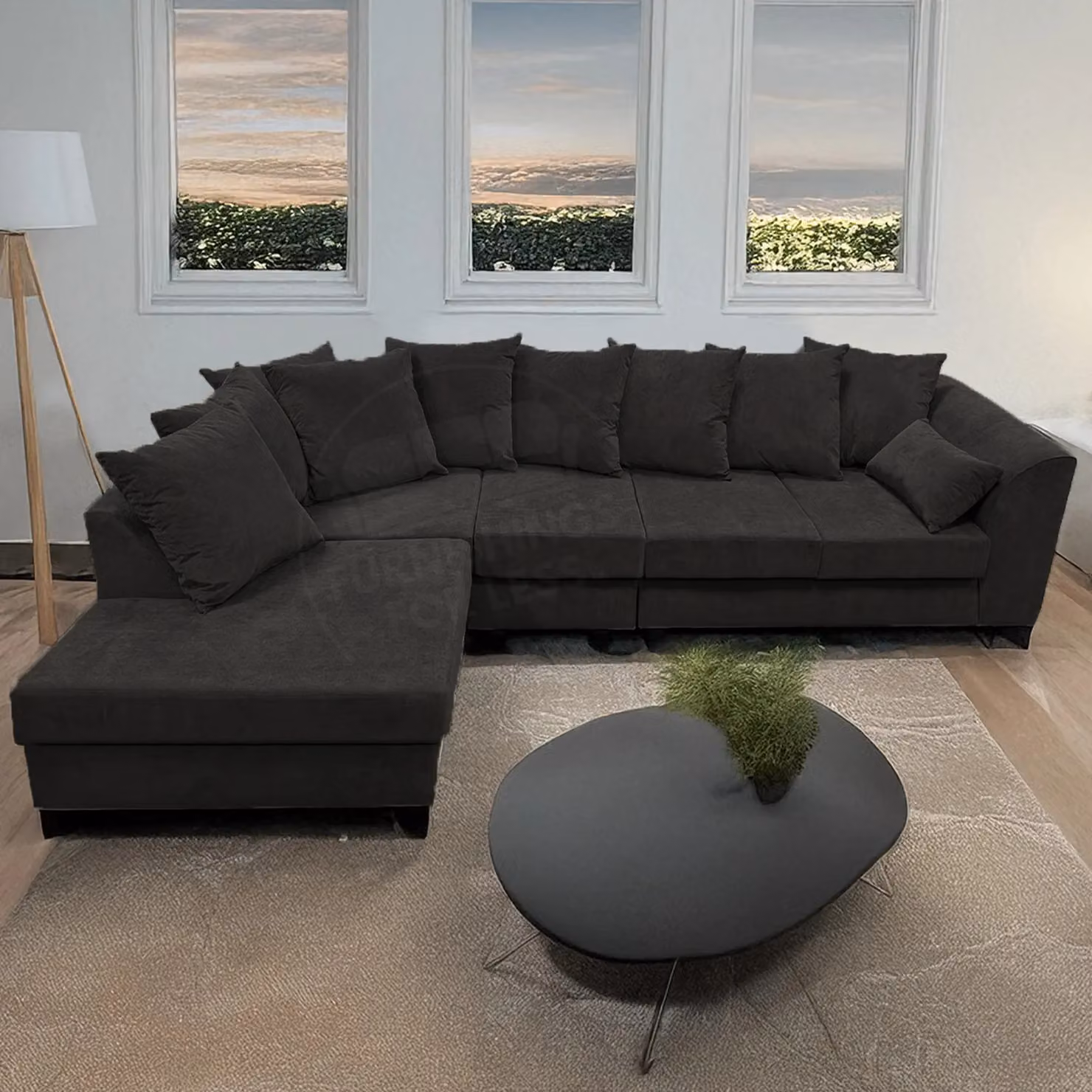 Furnishings For Less UK Casper Chenille 3 to 4 Seater L Shaped Corner Sofa, Left Hand Facing, Black – 4