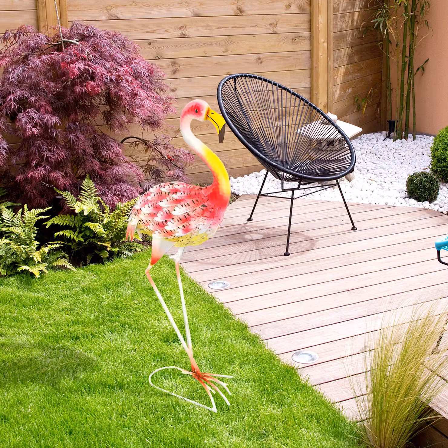 Outsunny Pink Metal Flamingo Garden Statue Ornament with Ground Stakes – 6