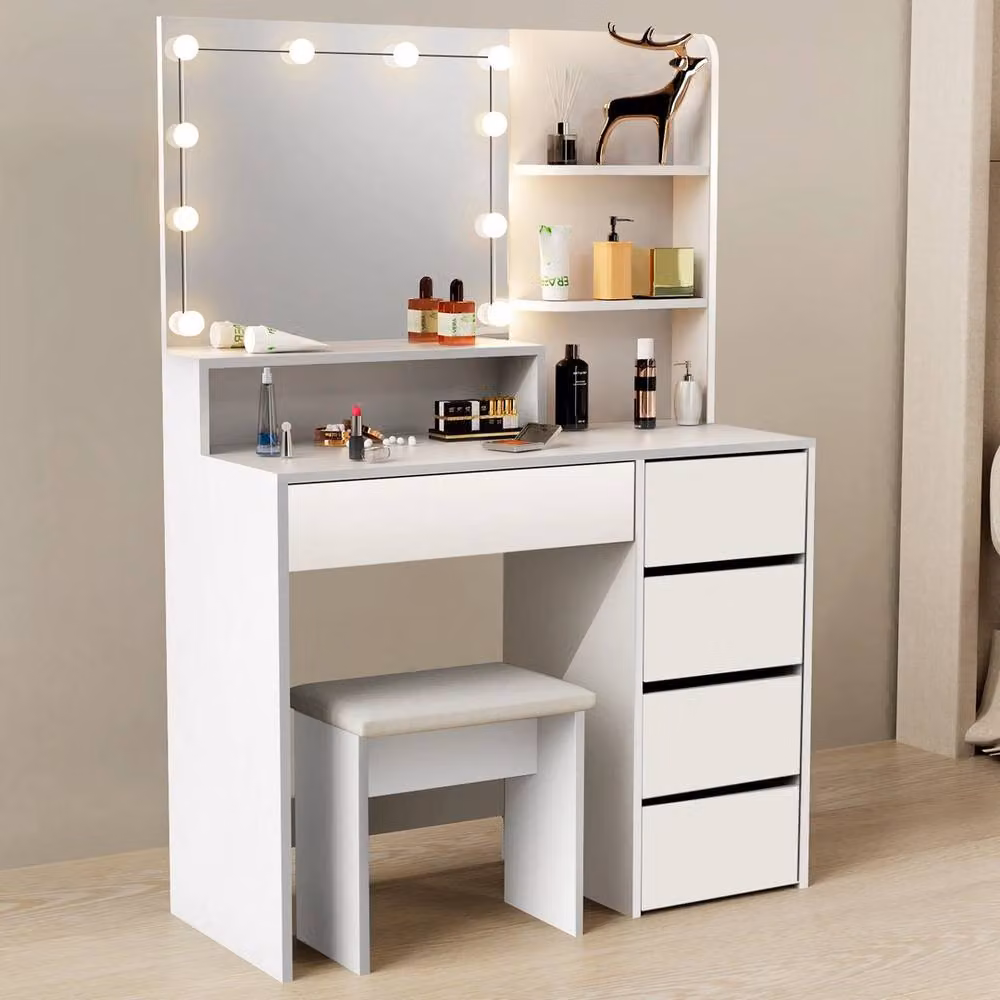 Havendro White Dressing Table with 5 Drawers and LED Mirror Set – 2